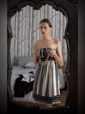 $198 Anthropologie "Bared Branches Dress", Corey Lynn Calter Striped Silk 0